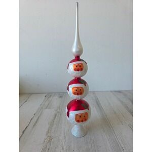Vintage kurt adler Santa glass tree topper glitter red white bust unique
